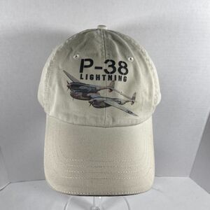 P-38 Lightning Airplane Hat KC Caps Beige WWII Fighter Plane Strapback Cap